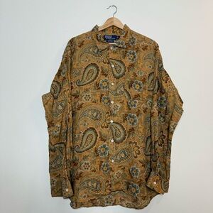 Vintage Polo Ralph Lauren Western Paisley Bonnard Linen Button Up size large